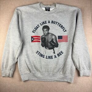 Worn Free Muhammad Ali Sweatshirt Men M‎ Gray Float Like Butterfly Quote Boxing